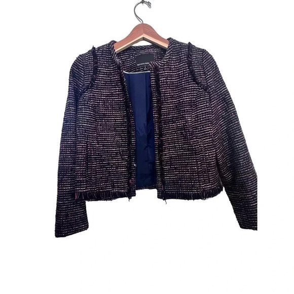 Banana Republic Women's Raw Edge Trim Tweed Short Blazer Size 4 - Picture 3 of 9